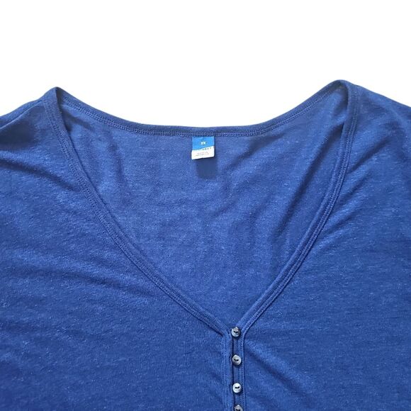 Old Navy Linen Blend Navy Blue V Neck Button Front Top Sz 2X Nautical Summer - Picture 4 of 13